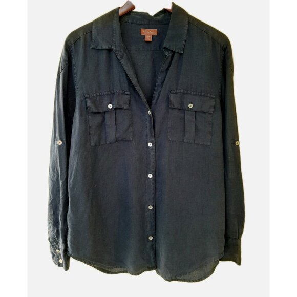 Tommy Bahama Relax Womens Linen Roll Tab Button Down Casual Sz Small Shirt Blue - Picture 1 of 6